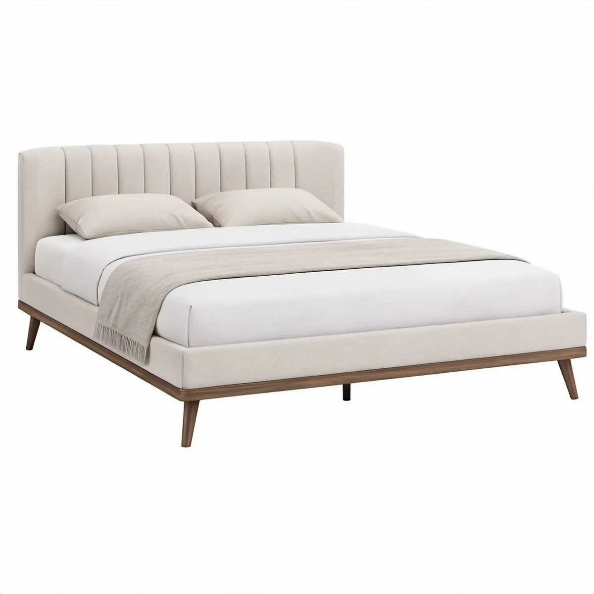 Gepolstertes Doppelbett 180 x 200 cm in Beige und Dunkelbraun