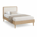 Doppelbett 160 x 200 cm mit gepolstertem Kopfteil in heller Eichenoptik und Weiss