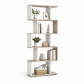 Freistehendes Regal mit 5 offenen Ebenen, 80 x 24 x 180 cm, Weiss/Helle Eiche