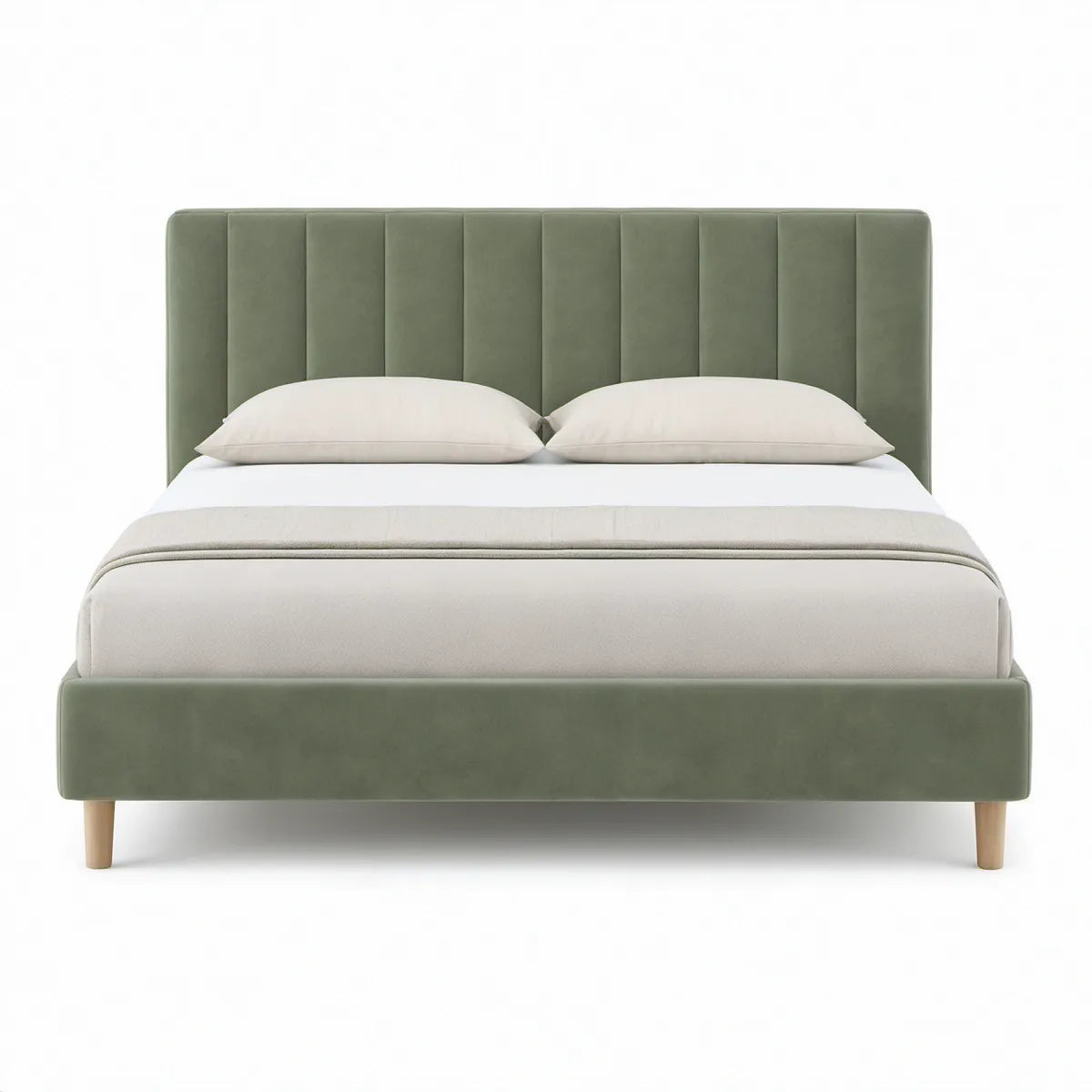 Gepolstertes Doppelbett 180 x 200 cm aus Polyestersamt in Olivgrün