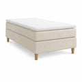 Gepolstertes Einzelbett 90 x 200 cm in Creme mit weisser Matratze und naturbraunen Massivholzfüssen
