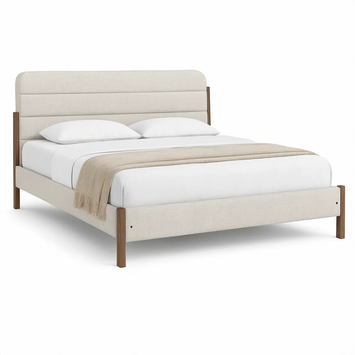 Polsterbett 160 x 200 cm aus Polyester in Beige und Walnussbraun