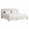 Gepolstertes Bett 160 x 200 cm mit abgerundetem Kopfteil aus Polyester in Creme/Naturholz