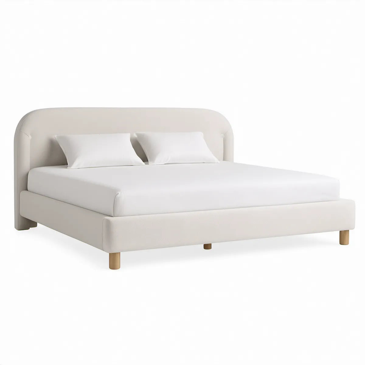 Gepolstertes Bett 160 x 200 cm mit abgerundetem Kopfteil aus Polyester in Creme/Naturholz
