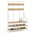 Garderobenregal mit 10 Haken und 3 Ablagen, 100 x 35 x 180 cm, Eiche Natur/Weiss
