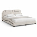 Gepolstertes Doppelbett 180 x 200 cm, PU-Kunstleder Cremeweiss/Dunkelgrau, 225 x 198 x 118 cm
