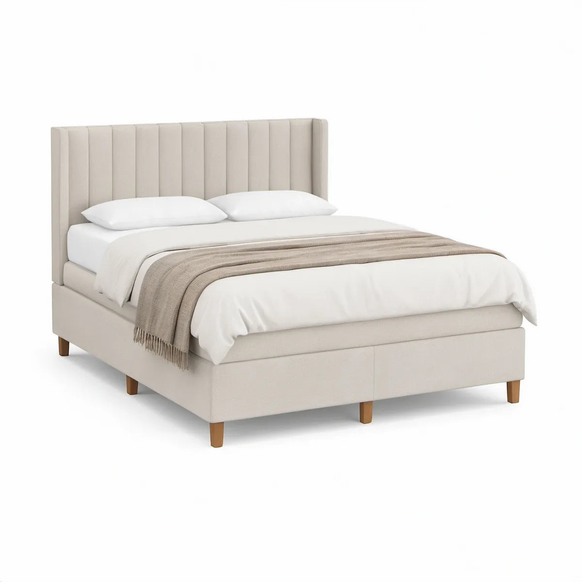 Polsterbett 160 x 200 cm mit gepolstertem Kopfteil, Beige/Braun