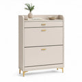 Schuhschrank mit 2 Klappen und Schublade, 80 x 30 x 110 cm, Creme/Gold