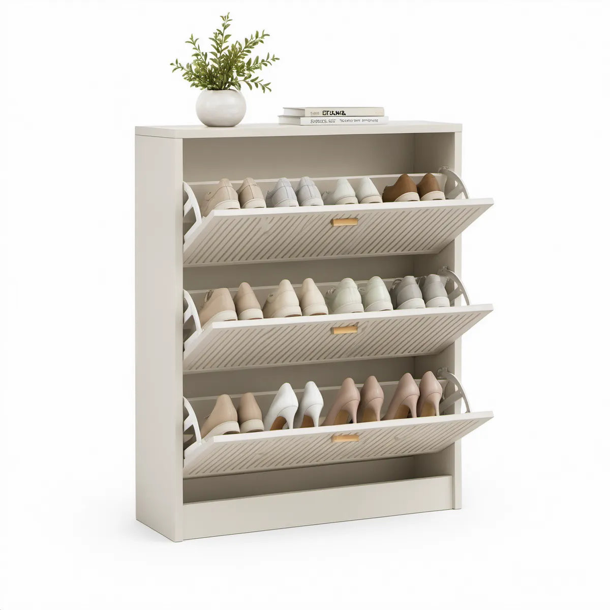 Weisser Schuhschrank aus MDF mit 3 Klappfächern, 100 x 24 x 120 cm