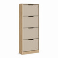 Schuhschrank mit 4 Klappfächern, 60 x 24 x 160 cm, Eichefarben/Beige/Schwarz